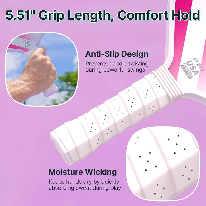 GOLABS PB1 Pickleball Paddles Set of 2, Durable Fiberglass Surface& 16mm STR-Core Power Polymer Core, USAPA Approved, 8oz Lightweight & Comfort Anti-Slip Elongated Grip for Increased Power and Spin - Image 5